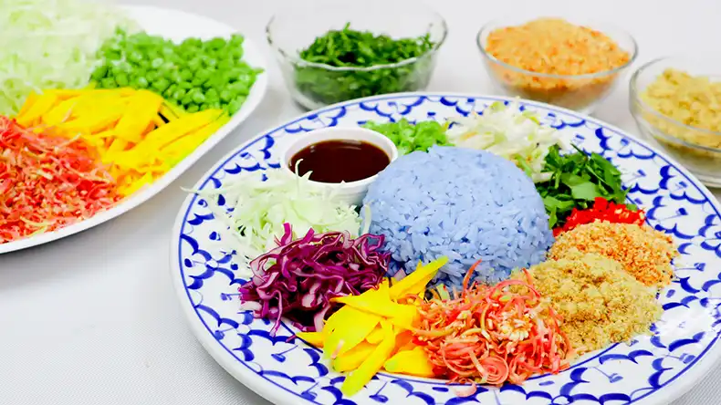 Kalaya Thai Kitchen signature dishes Goong Prik Klua (Salt & Pepper Prawns), Shaw Muang (Flower Dumplings), Gaeng Som (Sour Curry), Khao Yum (Rice Salad)